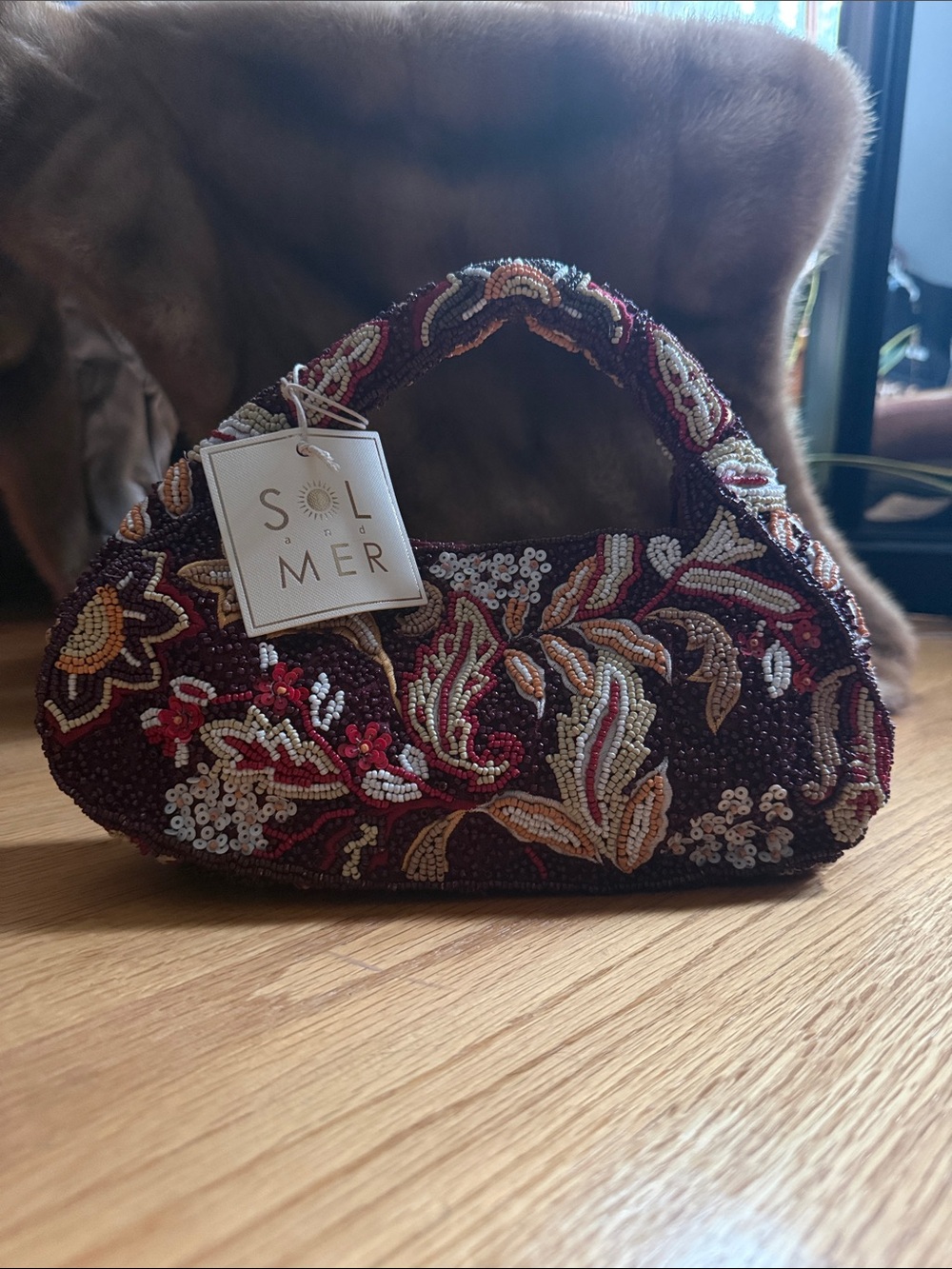 ❇️NWT❇️ SOL and MER Fall Beaded Mini Top-Handle Bag in Burgundy Floral